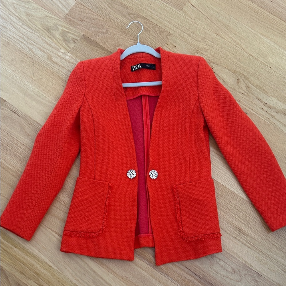 Zara Vibrant Red Blazer with Decorative Buttons